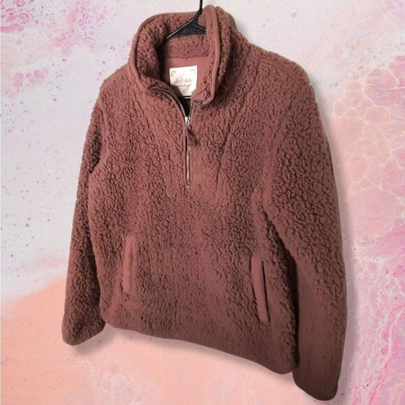 Altar'd State Sherpa Fleece Pullover in Brown sz S - Picture 3 of 7